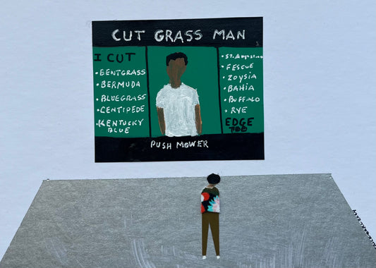 ART OPENING-CUT GRASS MAN